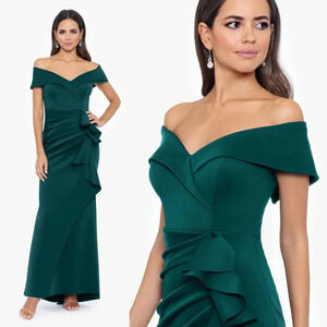 Size 10 - NWT Nordstrom Off the Shoulder‎ Crepe Dress Hunter Green